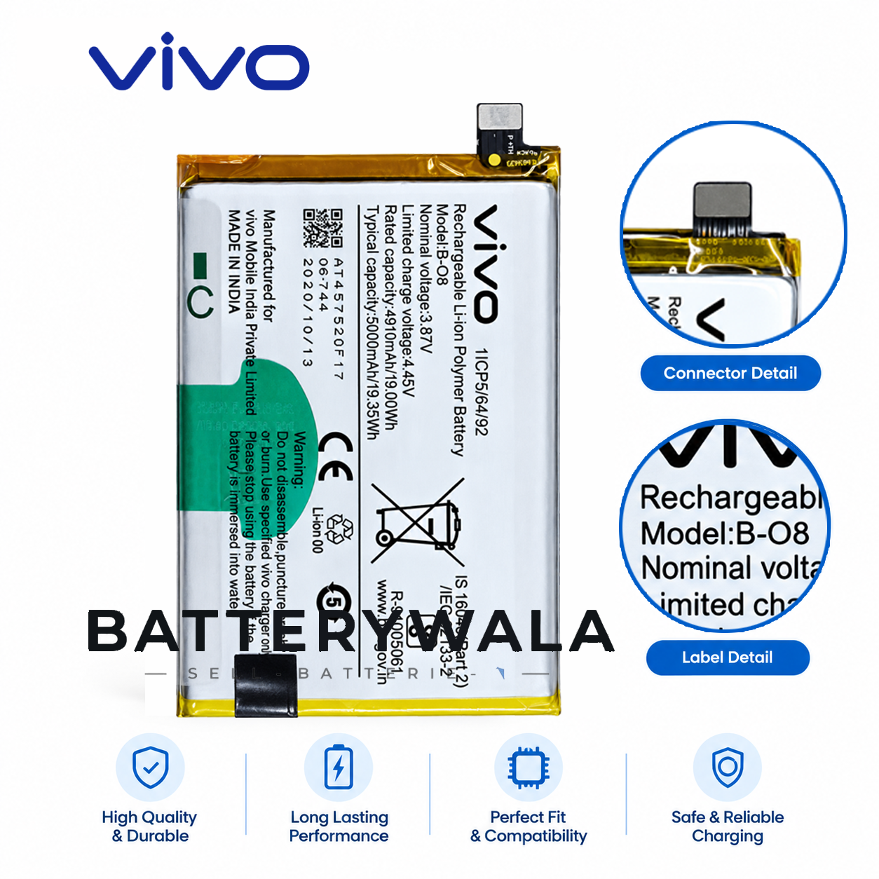 Original Vivo Y72 5G (V2041) Battery B-O8 – 5000mAh - Image 2
