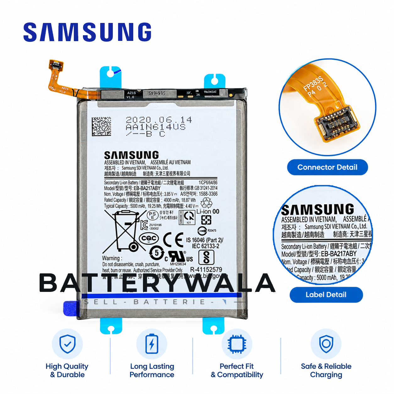 Original Samsung Galaxy A13 4G / M12 / A04s / A02 / A21s / A12 / A12s Battery EB-BA217ABY – 5000mAh - Image 3