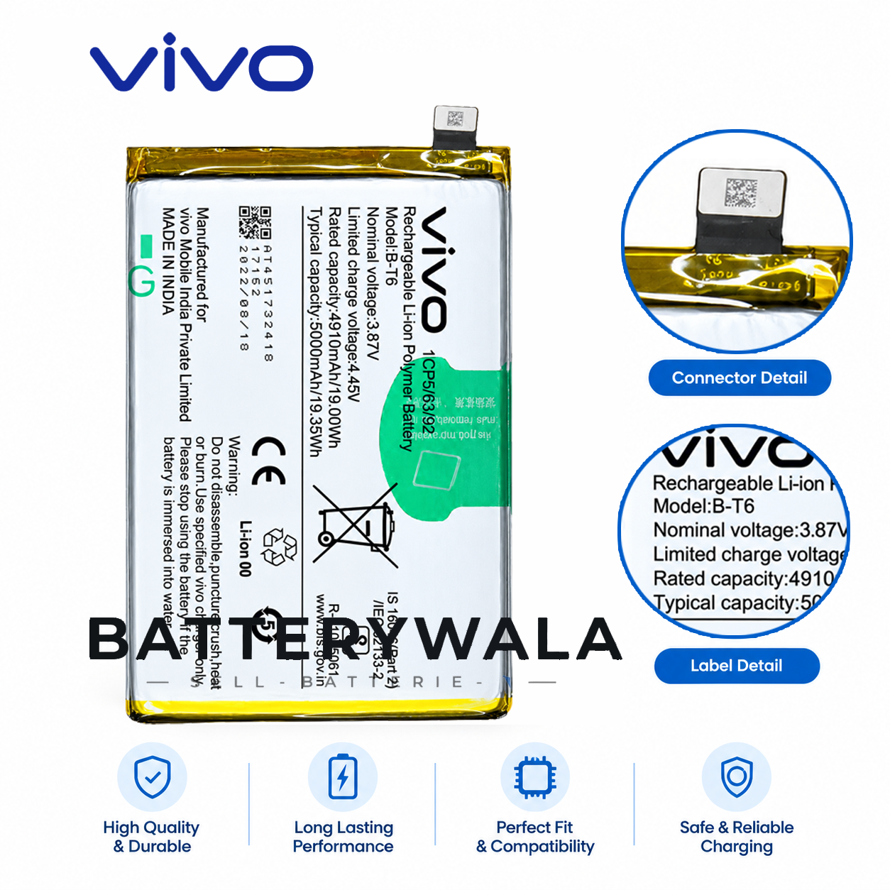 Vivo T1 5G Battery B-T6 – 5000mAh Original Replacement Battery - Image 3